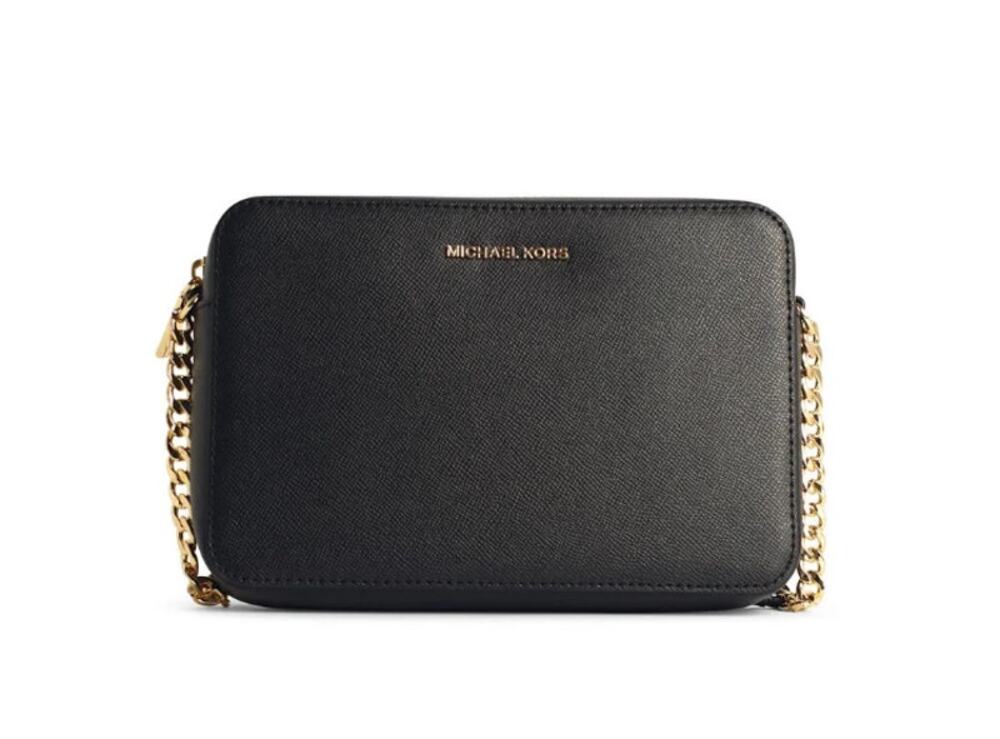 Michael Kors Jet Set Large Crossbody Black Saffiano Gold Chain